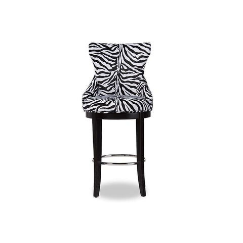 Baxton Studio Peace Modern and Contemporary Zebra-print Patterned Fabric Upholstered Bar Stool with Metal Footrest - Bar Furniture