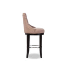 Baxton Studio Harmony Modern and Contemporary Button-tufted Beige Fabric Upholstered Bar Stool with Metal Footrest - Bar Furniture