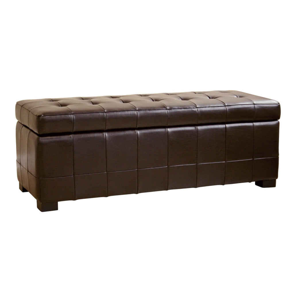 Baxton Studio Dark Brown Full Leather Storage Bench Ottoman with Dimples - Living Room Furniture