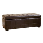 Baxton Studio Dark Brown Full Leather Storage Bench Ottoman with Dimples - Living Room Furniture