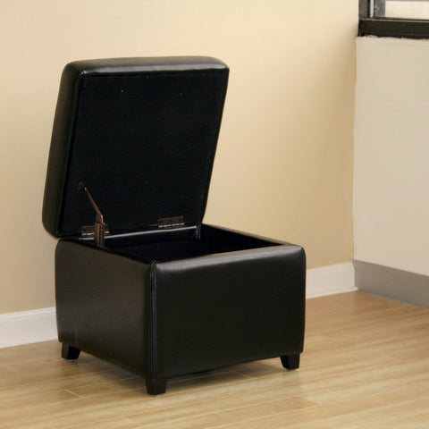 Baxton Studio Black Full Leather Small Storage Cube Ottoman - Living Room Furniture
