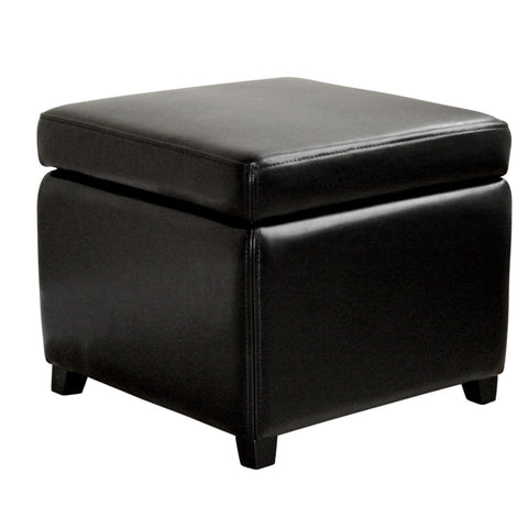 Baxton Studio Black Full Leather Small Storage Cube Ottoman - Living Room Furniture