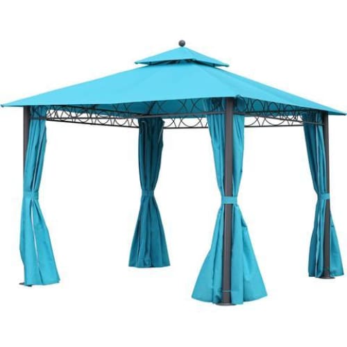 International Caravan Square 10 Foot Double Vented Gazebo With Drapes - Aqua Blue/Dk. Grey - Outdoor Furniture