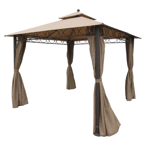 International Caravan Square 10 Foot Double Vented Gazebo With Drapes - Outdoor Furniture