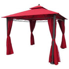 International Caravan Square 10 Foot Double Vented Gazebo With Drapes - Ruby Red/DK. Grey - Outdoor Furniture