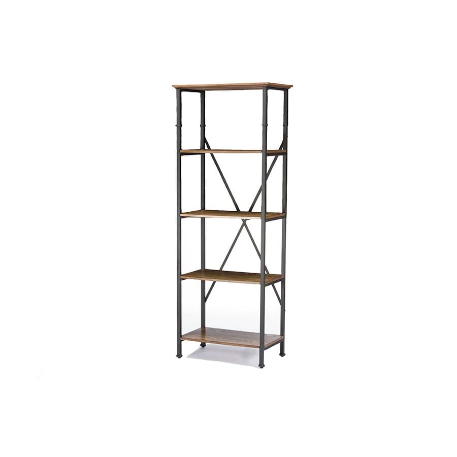 Baxton Studio Lancashire Brown Wood & Metal Bookcase - Living Room Furniture