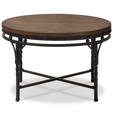 Baxton Studio Austin Vintage Industrial Antique Bronze Round Coffee Cocktail Occasional Table - Living Room Furniture