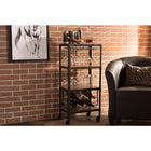 Baxton Studio Swanson Rustic Industrial Style Antique Black Textured Finish Metal Distressed Wood Mobile Kitchen Bar Wine Storage Shelf -