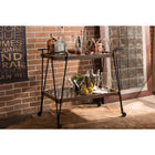 Baxton Studio Alera Rustic Industrial Style Antique Black Textured Finish Metal Distressed Ash Wood Mobile Serving Bar Cart - Kitchen