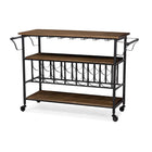 Baxton Studio Bradford Rustic Industrial Style Antique Black Textured Finish Metal Distressed Wood Mobile Kitchen Bar Serving Wine Cart -