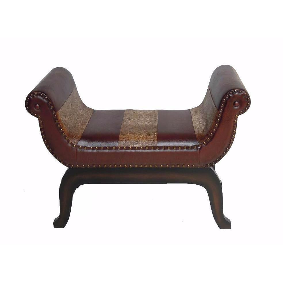 International Caravan Faux Leather Vanity Stool - Mixed Patch Work - Stools