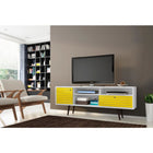 Manhattan Comfort Liberty 70.86 Mid Century - Modern TV Stand with 4 Shelving Spaces and 1 Drawer - White and Yellow - TV Stands