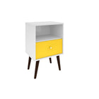 Manhattan Comfort Liberty Mid Century - Modern Nightstand 1.0 with 1 Cubby Space and 1 Drawer - White and Yellow - Other Tables