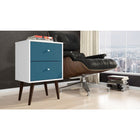 Manhattan Comfort Liberty Mid Century - Modern Nightstand 2.0 with 2 Full Extension Drawers - White and Aqua Blue - Other Tables