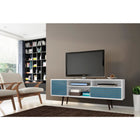 Manhattan Comfort Liberty 70.86 Mid Century - Modern TV Stand with 4 Shelving Spaces and 1 Drawer - White and Aqua Blue - TV Stands