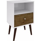 Manhattan Comfort Liberty Mid Century - Modern Nightstand 1.0 with 1 Cubby Space and 1 Drawer - White and Rustic Brown - Other Tables