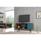 Manhattan Comfort Liberty 53.14 Mid Century - Modern TV Stand with 5 Shelves and 1 Door - Rustic Brown and Aqua Blue - TV Stands