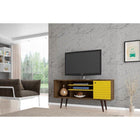 Manhattan Comfort Liberty 53.14 Mid Century - Modern TV Stand with 5 Shelves and 1 Door - Rustic Brown and Yellow - TV Stands