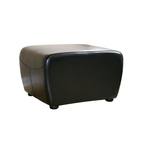 Baxton Studio Black Full Leather Ottoman with Rounded Sides - Living Room Furniture